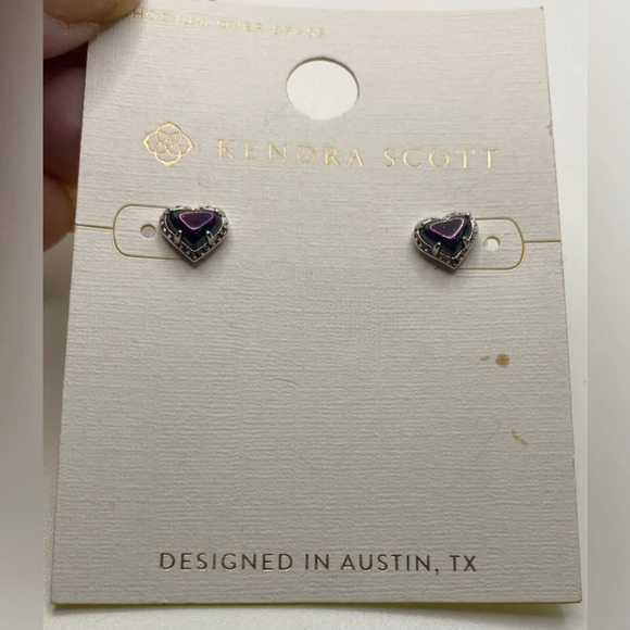 KENDRA SCOTT Ari Heart 14k Genuine Stone Deep Purple Oil Slick Earrings NEW NWT - Picture 3 of 4